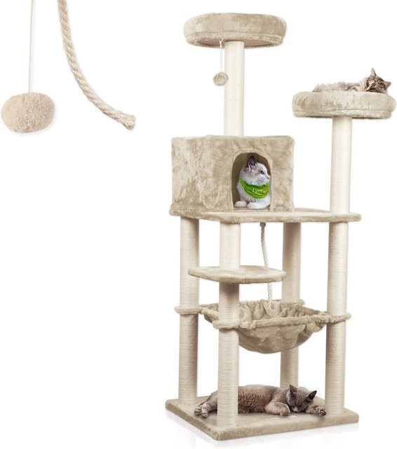 Lycce Kratzbaum ROYAL Katzenbaum mit Höhle, Hängematte und Sisal in Beige, Höhe: 145 cm - Bild 1