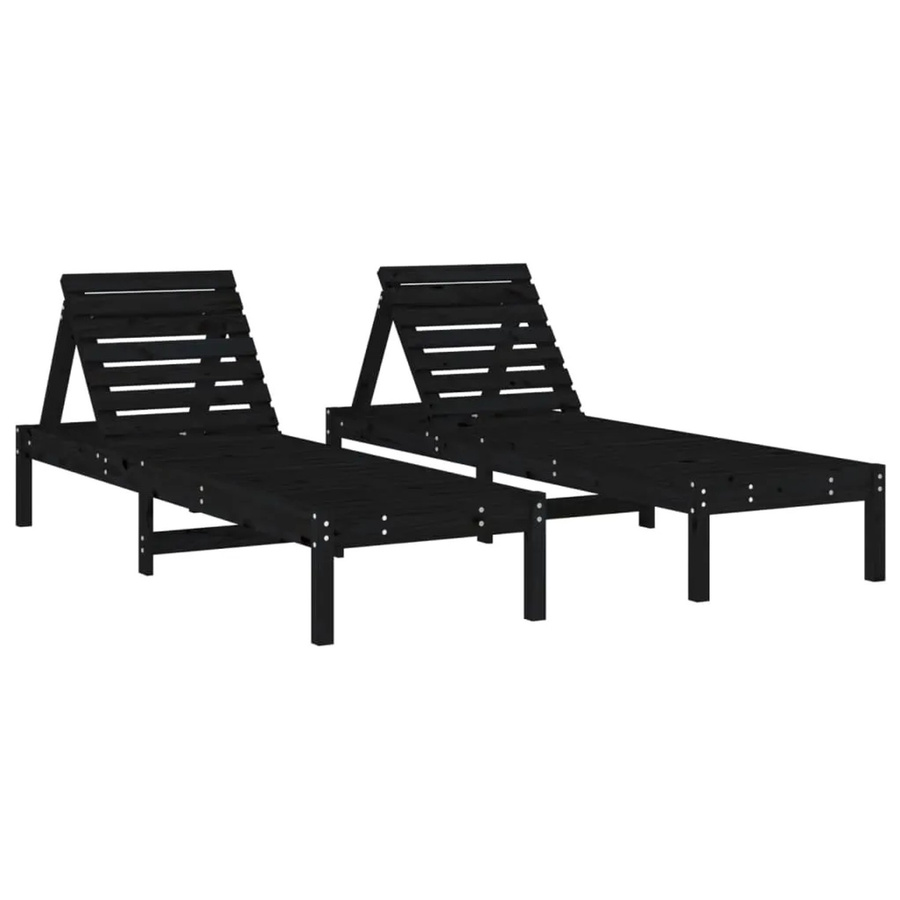 vidaXL Sonnenliegen 2er Set aus Kiefer Massivholz in Schwarz, B/T/H: 199,5 x 60 x 74 cm - Bild 2