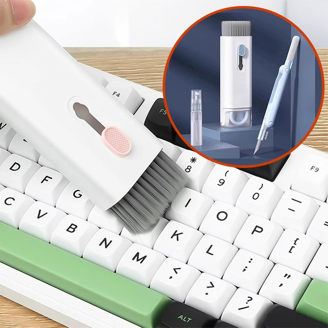 CAOWTAN 7-in-1 Computer Reiniger Set mit Tastatur Pinsel Kit und Kopfhörer Reinigung Stift in Weiß - Bild 1