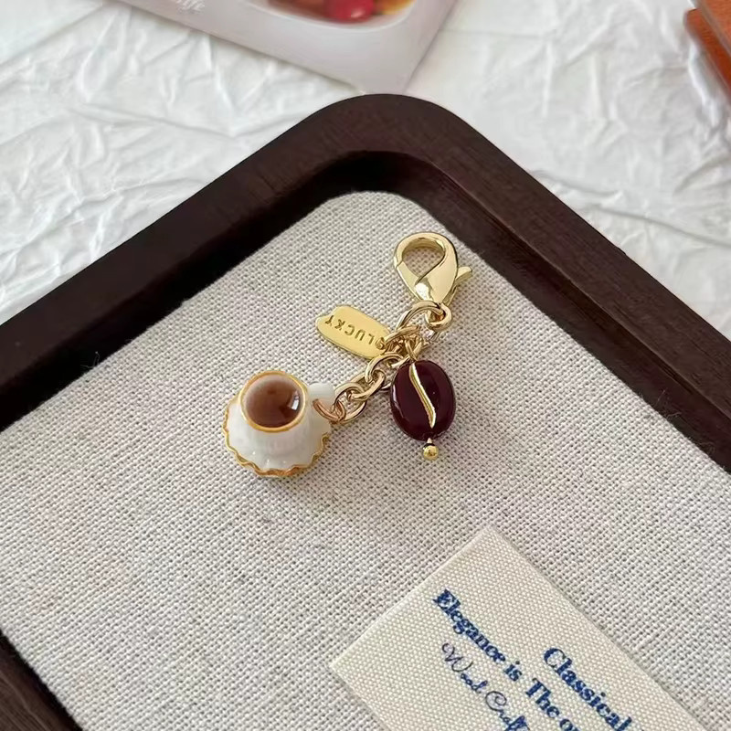 Velishy Anhänger Donut Brot Kaffee, Gold, Unisex - Bild 1