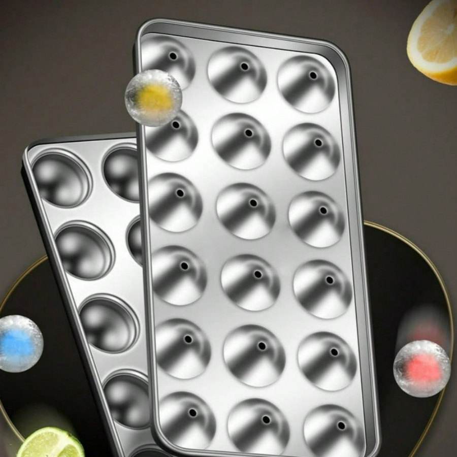XYNN Eiswürfelform aus Edelstahl mit Deckel, runde Eiswürfelbox in Silber - Bild 5