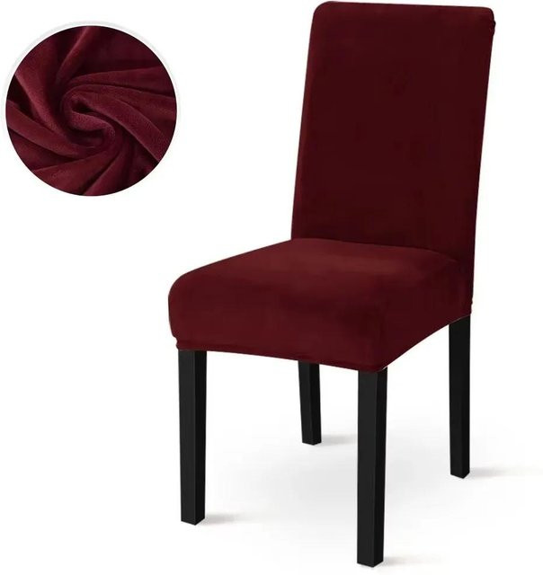 Yiran Furniture Stuhlbezug aus weichem Samt in Rot, elastischer Stretch-Überwurf für Esszimmerstühle - Bild 1