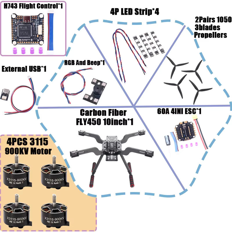 B-CUBE Smarte Drohne FLY450 Quadrocopter-Gestell in Schwarz mit Landegestell und Betaflight-Unterstützung - Bild 2