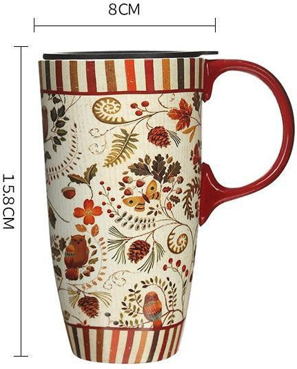 Fanda Keramikbecher mit Deckel und floralem Blumendruck, Mehrfarbig, 500 ml - Bild 1