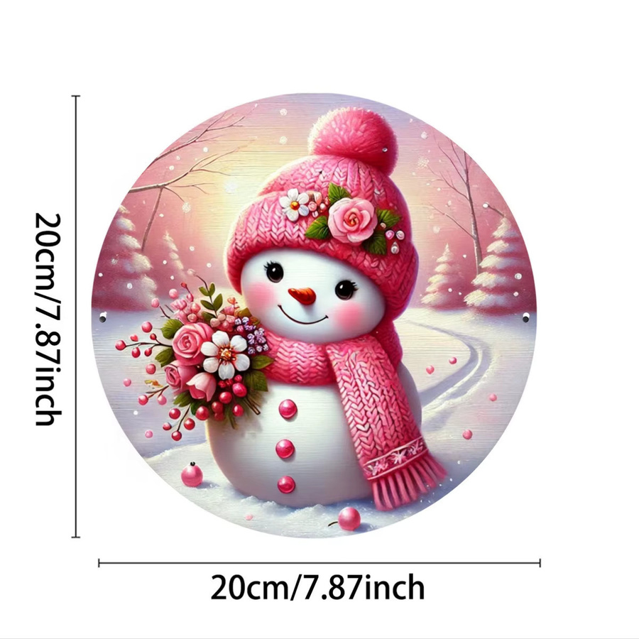 Potdemiel Schneemann Weihnachts-Metallschild in Rosa als dekorative Wandkunst für Innen und Außen - Bild 2