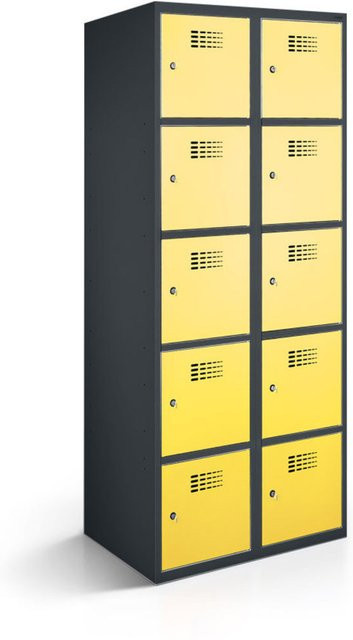 rotstahl Fächerschrank mit 10 Fächern, Korpus Anthrazitgrau und Türen Gelb, B/T/H: 80 x 50 x 180 cm - Bild 1