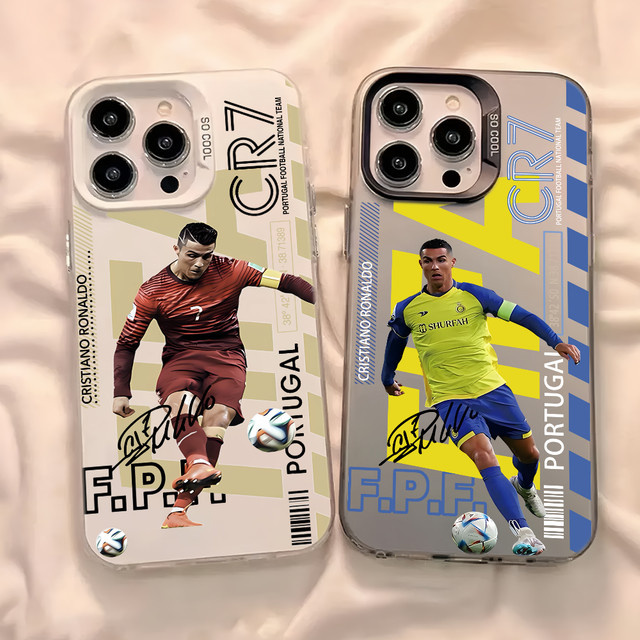C-CR7 Fußball Handyhülle für iPhone 11 12 13 14 15 16 17 Pro Max Plus Air Mini Fashion TPU Laser Soft Cover in Silber - Bild 1