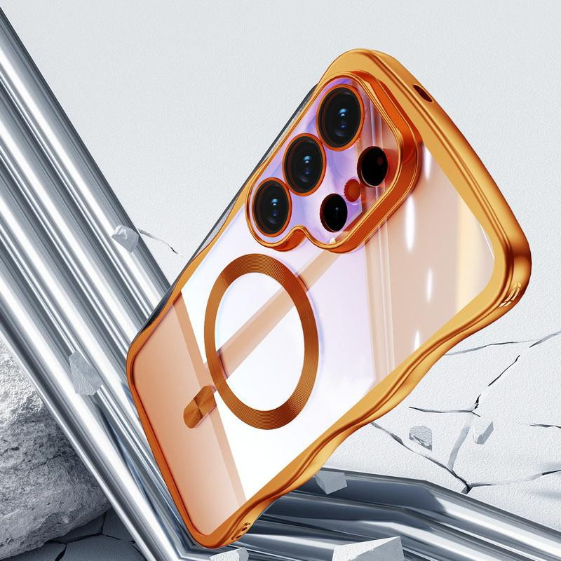 Chinatop-3c Magnetische Silikon-Handyhülle mit vergoldetem Wellenrahmen für Samsung Galaxy S24 Ultra S25 Ultra S26 Ultra und S24 Plus, Transparent mit Dunkelviolett - Bild 4