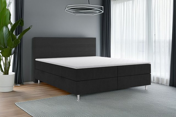 Boxspringbett PISA mit Bettkasten in Schwarz aus Webstoff, B/T/H: 180 x 200 x 110 cm