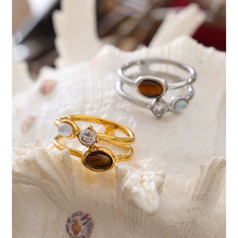 Yhpup Ring Edelstahl, Zirkonia, Gold, Damen - Bild 2