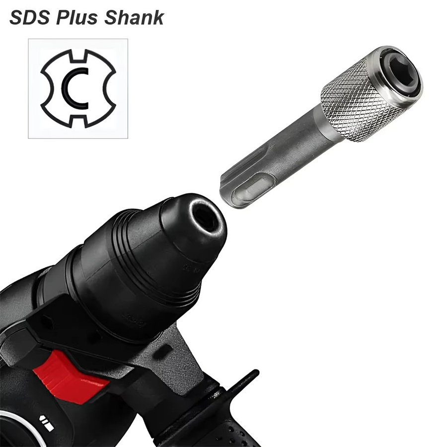 SDS Adapter 1/4 Zoll für Elektrohammer Umbau von Rundschaft auf Sechskant Konverter für Schlagbohrwerkzeuge Silber 60 mm - Bild 3