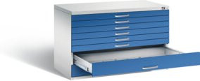 C+P Flachablageschrank Serie 7100_7200, Front Enzianblau, Korpus Lichtgrau, H x B x T: 76 x 110 x 76,5 cm - Bild 1