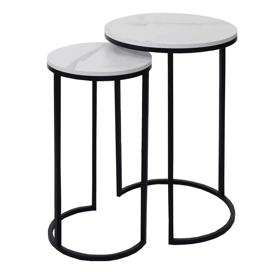 2er-Set Beistelltische MCW K46 in Marmor-Optik aus MDF und Paulowniaholz, Weiß-Schwarz, modern - Bild 2