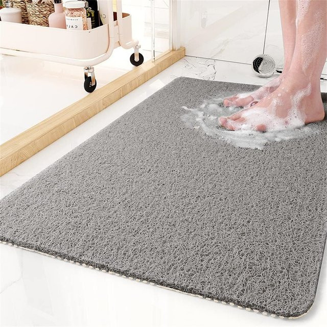 Rutschfeste und schnelltrocknende Badezimmer-Fußmatte von OMANE in Schwarz oder Grau, rechteckig und modern - Bild 1