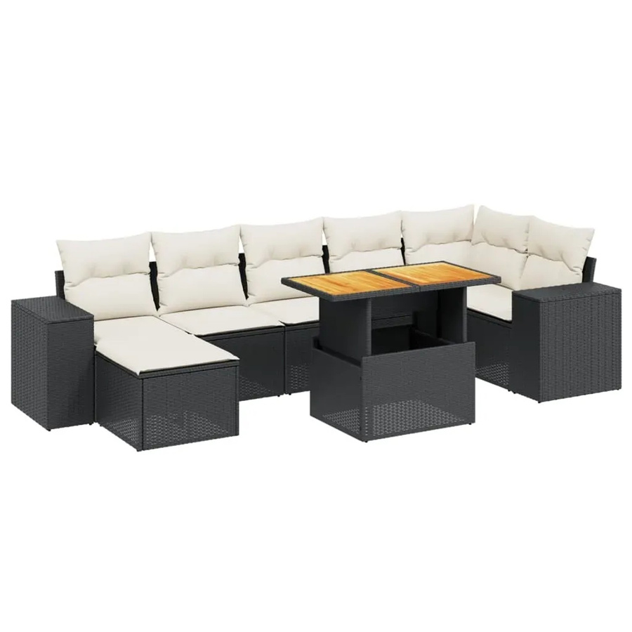 vidaXL 8-tlg. Garten-Sofagarnitur aus Polyrattan in Schwarz mit Kissen und Couchtisch, L-Form mit Ottoman und Metallrahmen - Bild 2