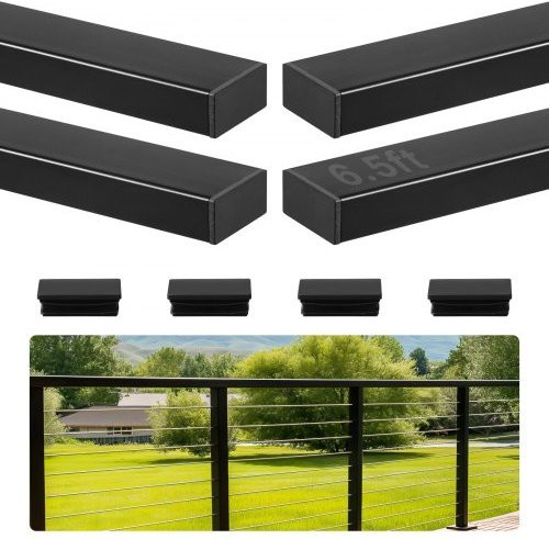 VEVOR 4er-Pack Balkon Geländer aus Edelstahl mit mattschwarzer Beschichtung, rechteckiger Handlauf für Treppen und Decks, B/T/H: 50 x 25 x 1981 mm - Bild 1