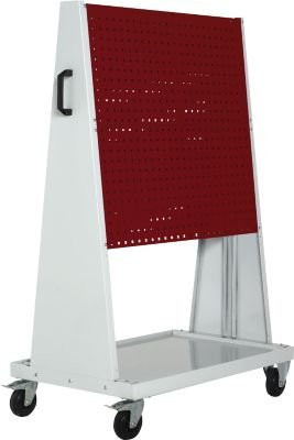 Bott mobiles Lochplatten-System Perfo Rack Plus aus Stahl mit 4 Lochplatten, Bodenwanne und Schiebegriff, Farbe: Lichtgrau und Purpurrot, B: 100 cm, T: 65 cm, H: 160 cm - Bild 1