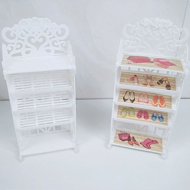 Barbie Puppenhaus-Möbelzubehör, Weißes Puppenschuhregal aus Kunststoff - Bild 1