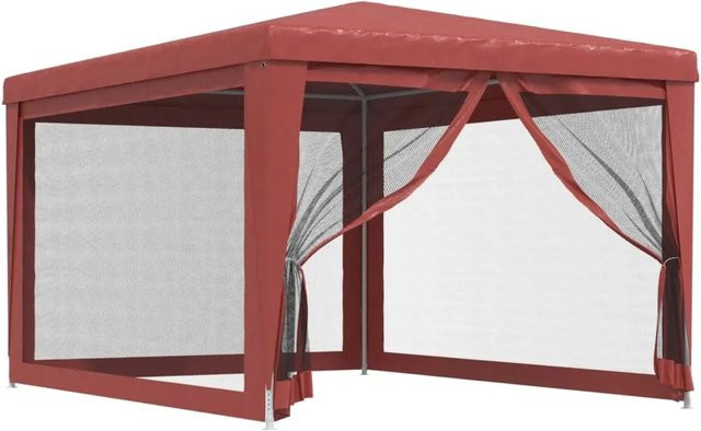 vidaXL Partyzelt Rot mit 4 Mesh-Seitenwänden B: 3 m, T: 4 m, H: 2,46 m - Bild 1