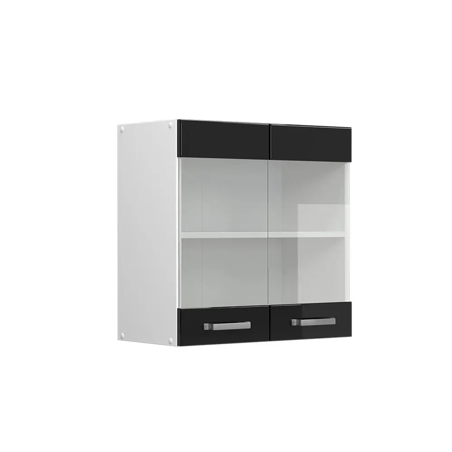 Vicco R-Line Glashängeschrank für die Küche in Weiß und Schwarz mit Glastüren und Einlegeböden, Breite: 60 cm, Höhe: 60 cm, Tiefe: 31 cm - Bild 3