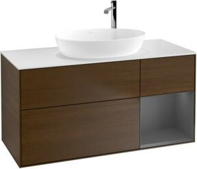V&B Waschtischunterschrank Finion Wandbeleuchtung Walnuss in Lackoptik, Breite: 120 cm, Tiefe: 50,1 cm, Höhe: 50,1 cm - Bild 1