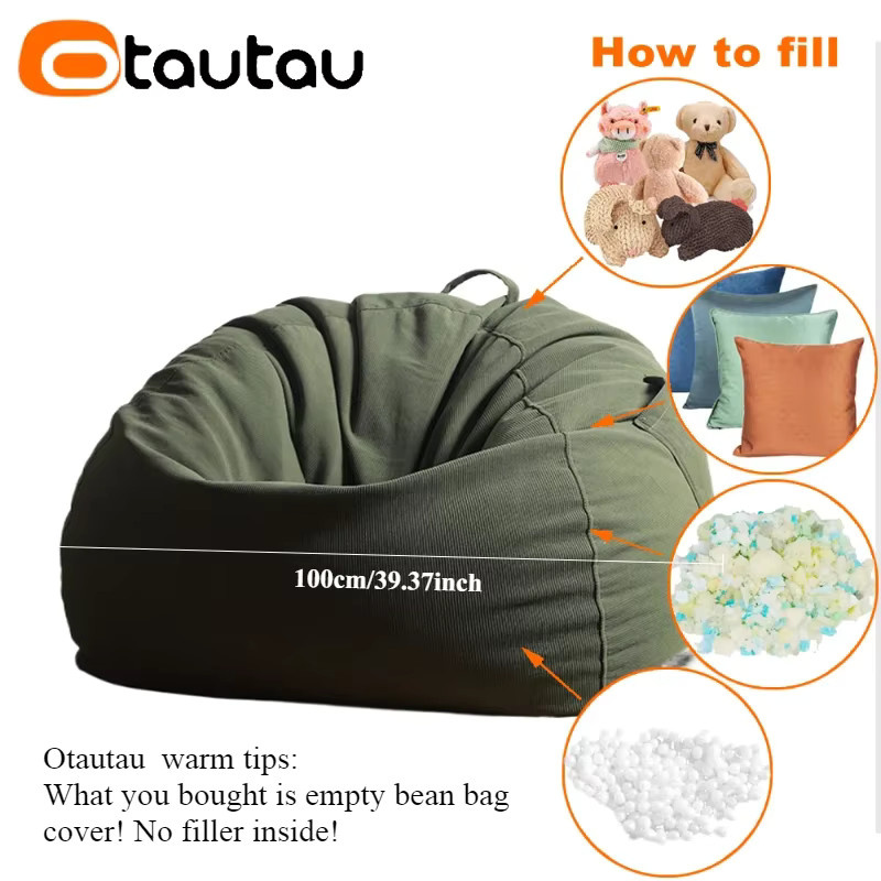 OTAUTAU Big Bean Bag Cover DD181 aus Cord in Grün - Bild 5