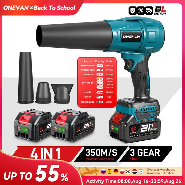ONEVAN Bürstenloses elektrisches Turbo Gebläse Jet Fan 3500 W mit 300000 RPM für Makita 18 V Akku, Blau - Bild 1