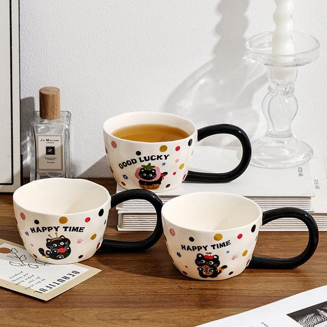 Kreative Keramiktasse mit Cartoon-Design und Punkten in Weiß, 350 ml - Bild 1