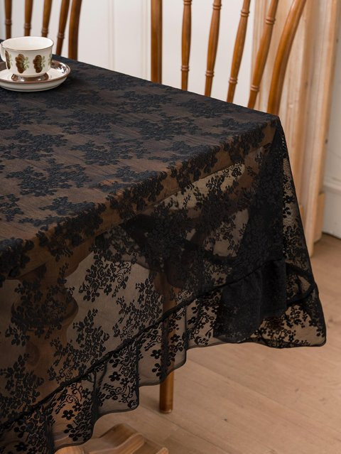 JINGYUE Pet Retro Tischdecke aus Spitze in Schwarz mit Blumenstickerei, B/B/H: 140 x 260 cm - Bild 1