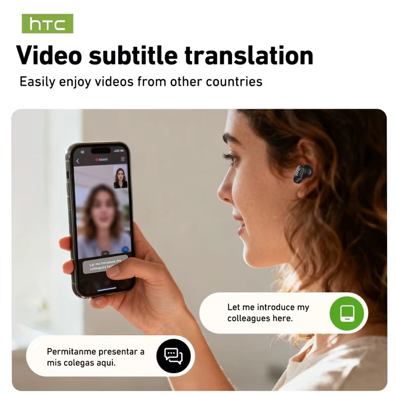 HTC NE79 Echtzeit-Übersetzungs-Ohrhörer mit Bluetooth, HiFi-Musik, HD-Anrufen und Geräuschunterdrückung, kabellose In-Ear-Ohrstöpsel mit LED-Anzeige und Mikrofon, Schwarz - Bild 3