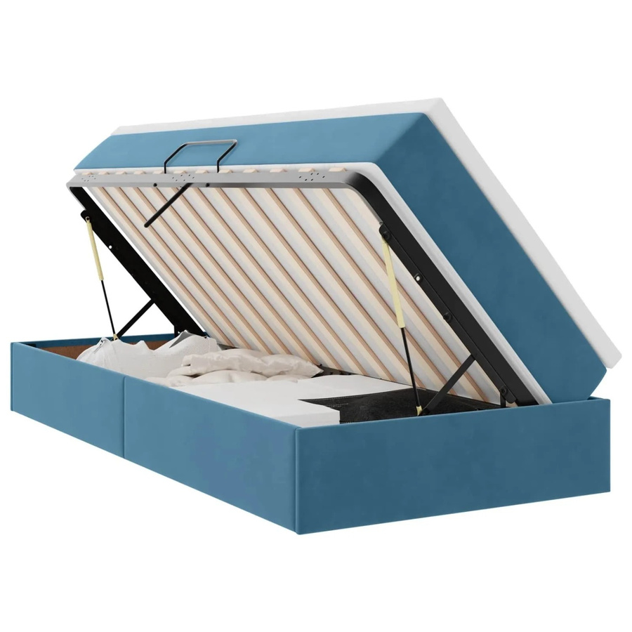 vidaXL Aufbewahrungsbett mit Matratze aus Samt in Dunkelblau, B/T/H: 100 x 200 x 48,5 cm - Bild 2