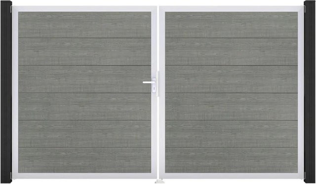 GroJa Steckzaun Tor BasicLine DIN Links EV1 Doppel-Tor in Grey Ash Cut - Bild 1