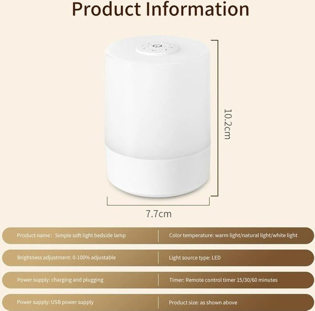YJMP Super Lighting LED-Nachtlicht USB-wiederaufladbare Tischlampe mit Touch-Funktion, dimmbar und in 3 Farben, Farbe: Weiß - Bild 1