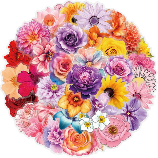 mobokono Blumen-Aufkleber-Set, Natur, transparent, 60-teiliges Set - Bild 1