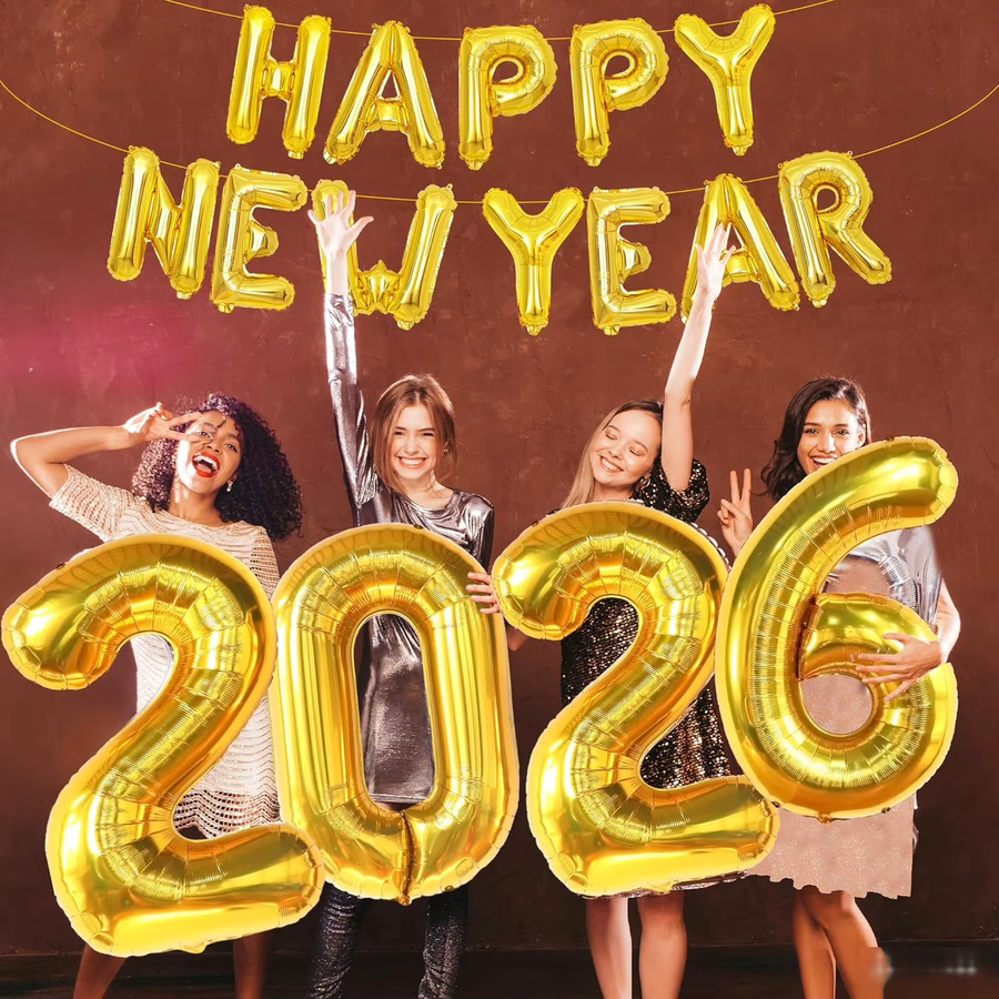 YAYB Frohes Neues Jahr 2026 Folienballon Banner Girlande in Gold für Silvester Dekorationen, Höhe: 101,6 cm - Bild 3