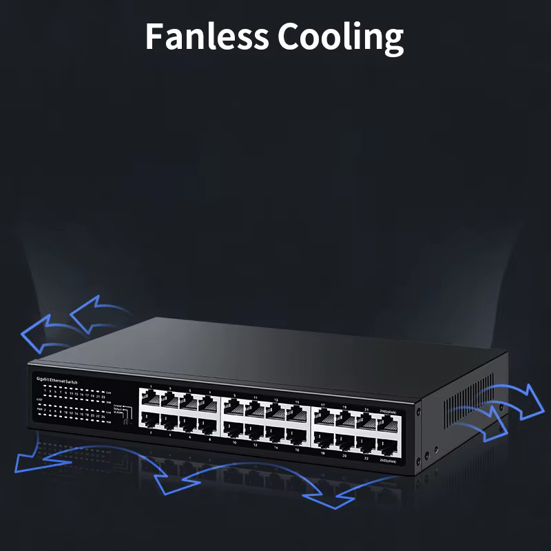 HORACO 24-Port Gigabit Ethernet Switch 1000Mbps Netzwerk-Hub mit VLAN, QoS und Loop-Alarm in Schwarz - Bild 3