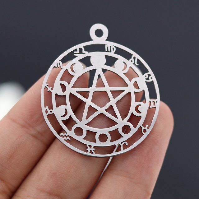 Anhänger Charms, Edelstahl, Mondphase Pentagramm, Silber, Unisex - Bild 1
