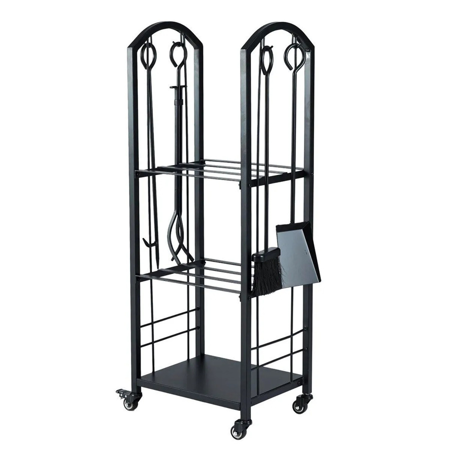 Costway Kaminholzregal aus Metall mit 3 Ebenen und Rollen, Schwarz, B/T/H: 40 x 30 x 108 cm - Bild 2