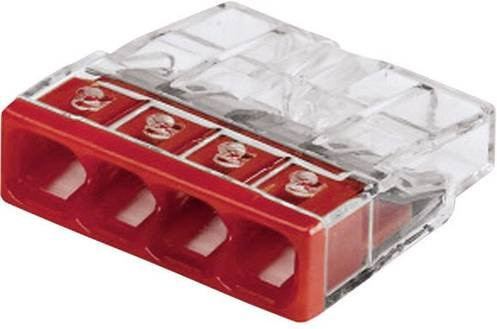 WAGO 2273-204 Dosenklemme für flexible und starre Leiter 0,5-2,5mm², 4-polig, Transparent/Rot, 20 Stück - Bild 1