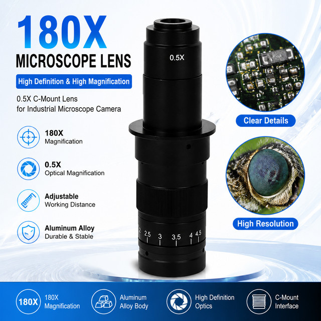 YIZHAN C-Mount Zoomobjektiv mit einstellbarer optischer Linse 40/50mm in Schwarz für Mikroskope - Bild 1