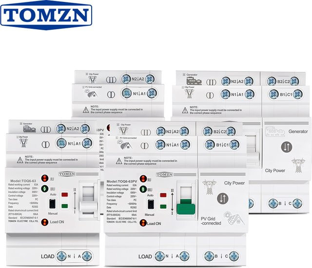 TOMZN Automatischer Umschalter PV-ATS 2P4P 63A 230V für zwei Stromquellen, weiß - Bild 1
