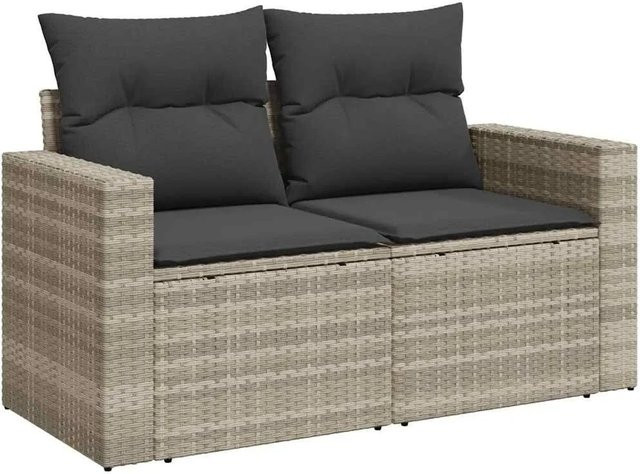 vidaXL Gartensofa 2-Sitzer aus Polyrattan mit Kissen in Hellgrau - Bild 1