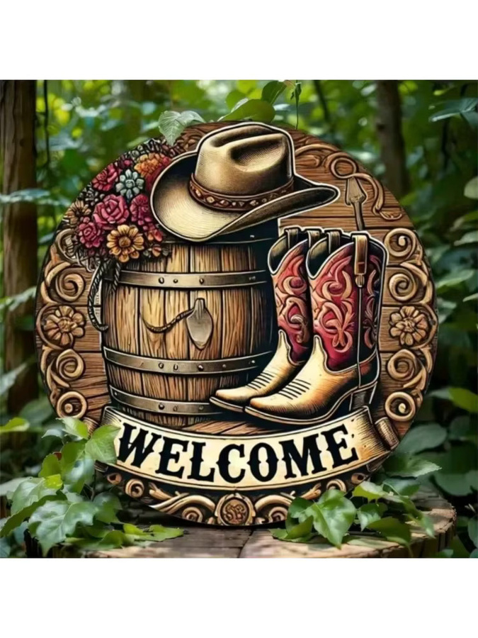 CIFBUY Vintage Western Rundes Metallschild in Multicolour als Retro Wandtafel mit Tiermotiv - Bild 5