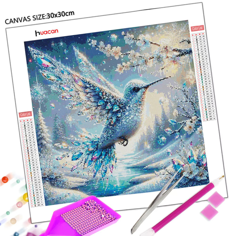 Huacan 5D DIY Diamantmalerei Vogel Winter Landschaft Mosaik Bild mit runden Steinen in Multicolour, Breite: 20 cm, Höhe: 20 cm - Bild 2