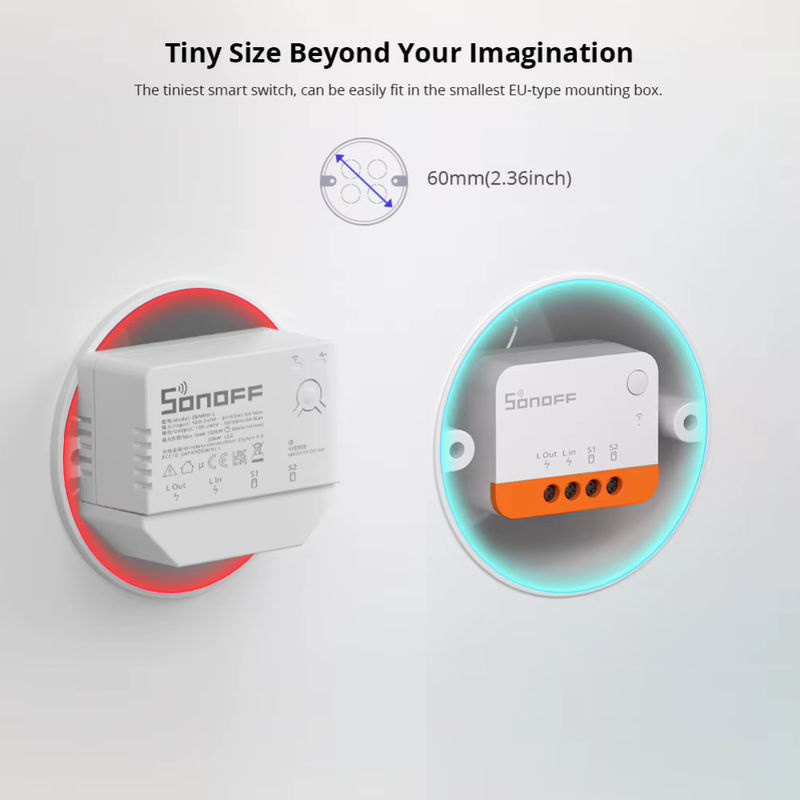 SONOFF ZBMINI L2 Zigbee-Schalter, kabelloses 2-Wege-Modul für Smart Home, ohne Neutralleiter, Farbe: Weiß - Bild 2
