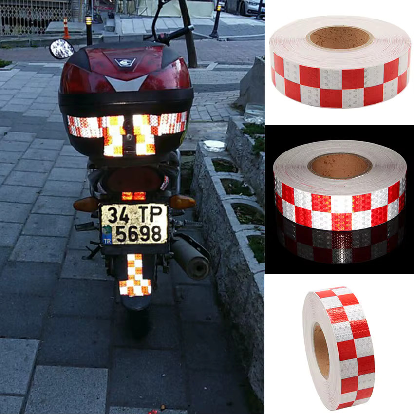 Satop Cinta Reflektierender Warnstreifen wasserdicht mit Gittermuster für Fahrzeuge, Weiß-Rot, 25 m Länge - Bild 2