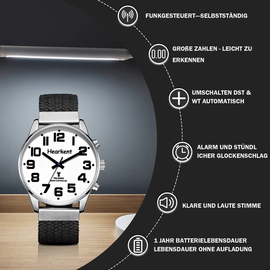 Hearkent Armbanduhr, Digitaluhr, Quarz, Textil, Herren, Alarm, Schwarz - Bild 2