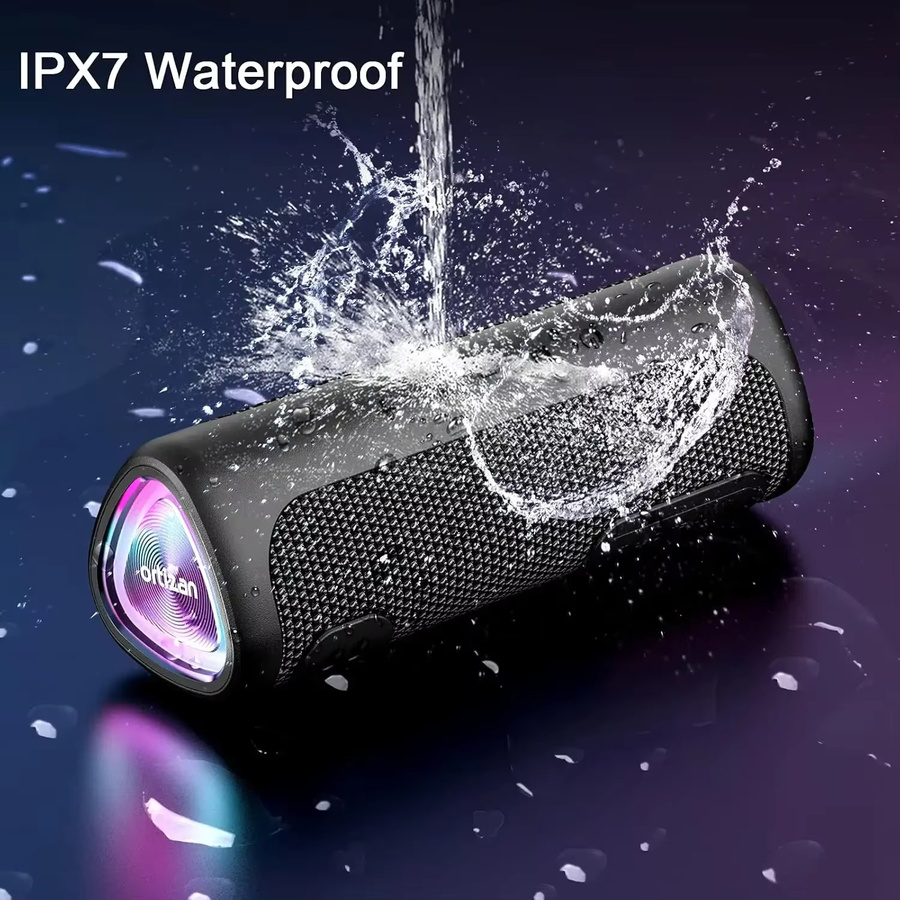 Ortizan Tragbarer Bluetooth-Lautsprecher mit 24 W HD-Sound, Bluetooth 5.3, LED-Leuchten und IPX7 Wasserdichtigkeit, Schwarz - Bild 3