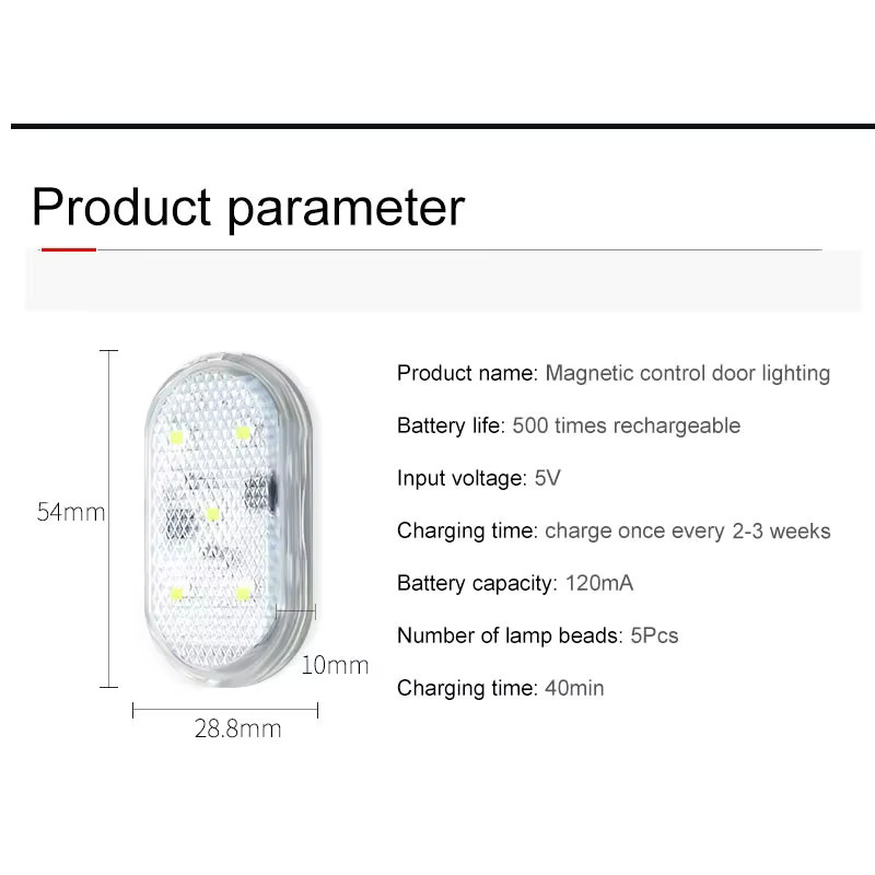 2er-Pack USB-aufladbare LED Auto-Türbeleuchtung mit Magnet und Schalter in Weiß - Bild 2