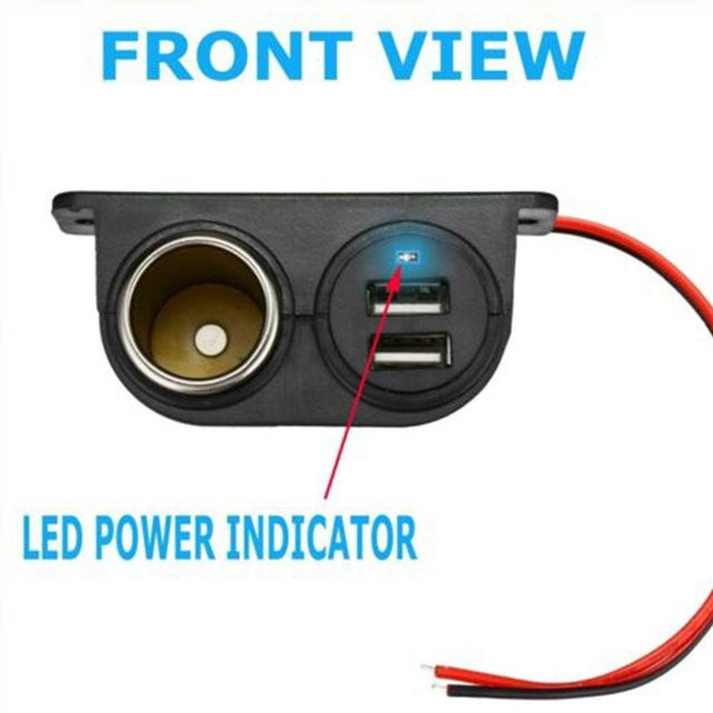 Auto-Camper-Adapter mit Dual-USB-Anschlüssen und Steckdose in Schwarz, 12–24 V, DC 5 V, 3,1 A - Bild 1